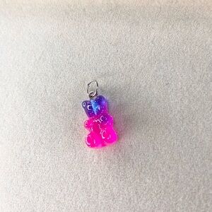 Neon Galaxy Glitter Gummy Bear Charm – Purple & Hot Pink Candy Bear Pendant